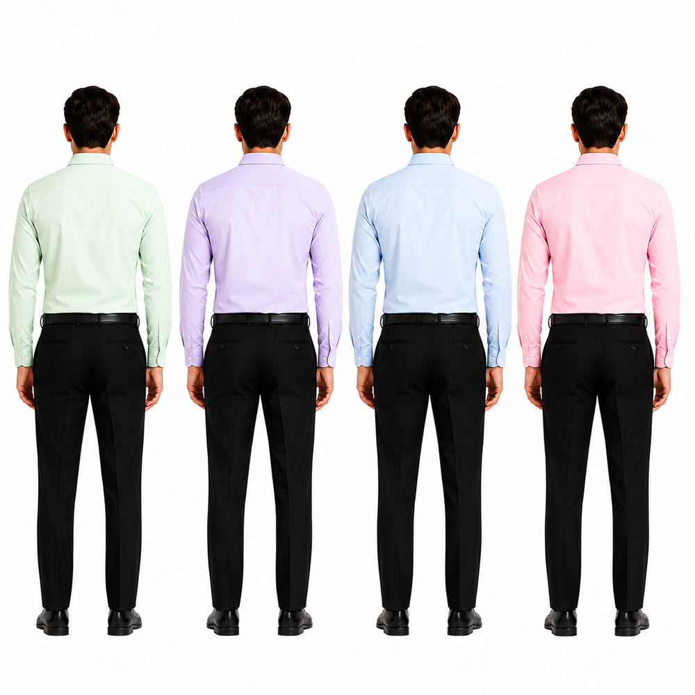 Clothizen Men's Solid Formal Shirt pack of 4 | Green | Lavender | Pink | Light Blue | Premium | Cotton Enriched | Full Sleeves | Comfort Fit | Single Chest Pocket