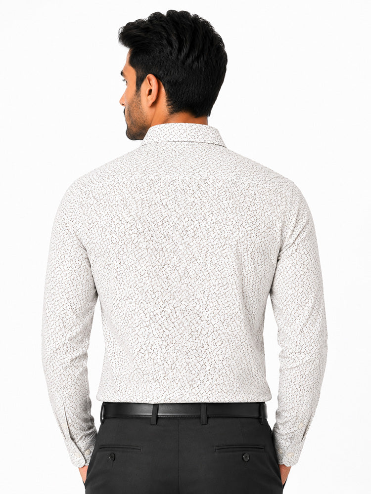 Men's Printed Regular Fit Formal Shirt | White cream| Premium | 100% Satin Cotton | Full Sleeves | Single Chest Pocket