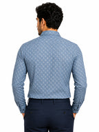 Men's Printed Regular Fit Formal Shirt | Aqua Blue | Premium |100% Satin Cotton | Full Sleeves | Single Chest Pocket