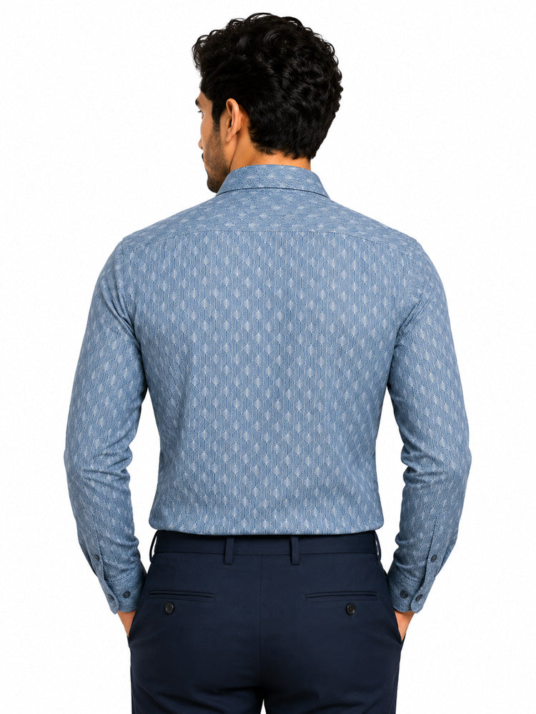 Men's Printed Regular Fit Formal Shirt | Aqua Blue | Premium |100% Satin Cotton | Full Sleeves | Single Chest Pocket