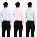 Clothizen Men's Solid Formal Shirt pack of 3 | Light Blue | Green | Pink | Premium | Cotton Enriched | Full Sleeves | Comfort Fit | Single Chest Pocket