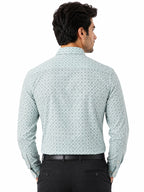 Men's Printed Regular Fit Formal Shirt |Aqua Blue Premium |100% Satin Cotton | Full Sleeves | Single Chest Pocket