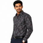 Men's Printed Regular Fit  Semi Formal Shirt | Wine Black | Premium | 100% Cotton | Full Sleeves | Single Chest Pocket