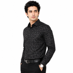 Men's Printed Regular Fit  Semi   Formal Shirt | Royal Blue Black | Premium | 100% Cotton | Full Sleeves | Single Chest Pocket