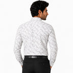 Men's Printed Regular Fit Formal Shirt | White and Blue| Premium | 100% Cotton | Full Sleeves | Single Chest Pocket