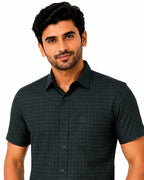 Men's Checkered Regular Fit Formal Shirt | Wine with Grey Checks | Premium | Pure Cotton | Half Sleeves | Single Chest Pocket