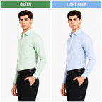 Clothizen Men's Solid Formal Shirt pack of 2 | Green | Light Blue | Premium | Cotton Enriched | Full Sleeves | Comfort Fit | Single Chest Pocket