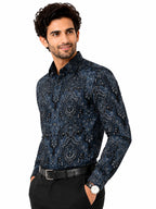 Men's Printed Regular Fit  Semi   Formal Shirt | Coffee Brown | Premium | 100% Cotton | Full Sleeves | Single Chest Pocket