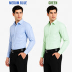 Clothizen Men's Solid Formal Shirt pack of 2 Medium Blue | Green| Premium | Cotton Enriched | Full Sleeves | Comfort Fit | Single Chest Pocket