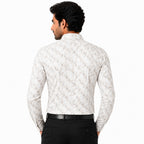 Men's Printed Regular Fit Formal Shirt | White and Blue| Premium | 100% Cotton | Full Sleeves | Single Chest Pocket