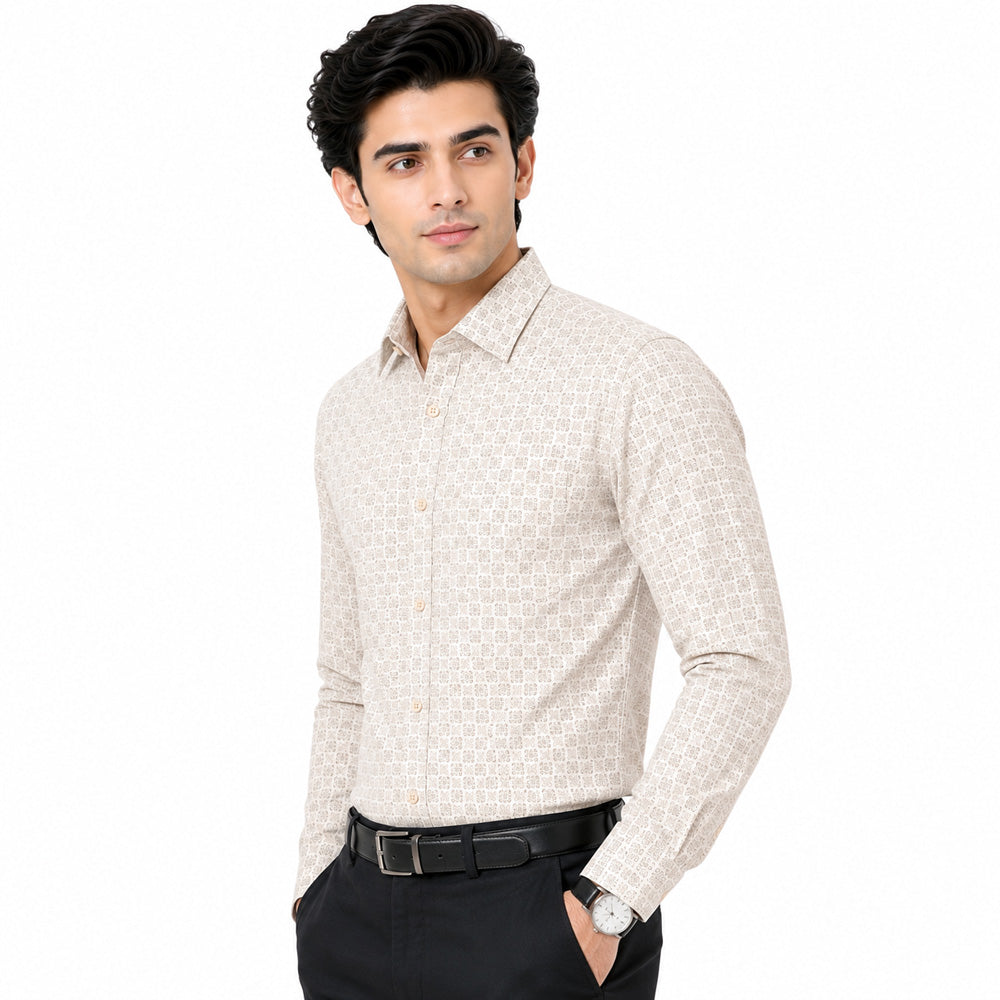 Men's Printed Regular Fit Semi Formal Shirt | Premium | 100% Cotton | Full Sleeves | Single Chest Pocket