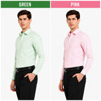 Clothizen Men's Solid Formal Shirt pack of 2 | Green | Pink | Premium | Cotton Enriched | Full Sleeves | Comfort Fit | Single Chest Pocket
