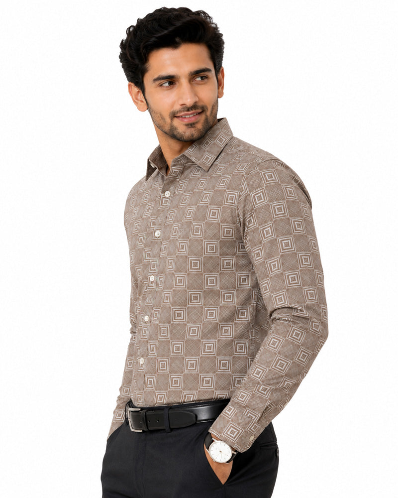 Men's Printed Regular Fit  Semi   Formal Shirt | Premium | 100% Cotton | Full Sleeves | Single Chest Pocket