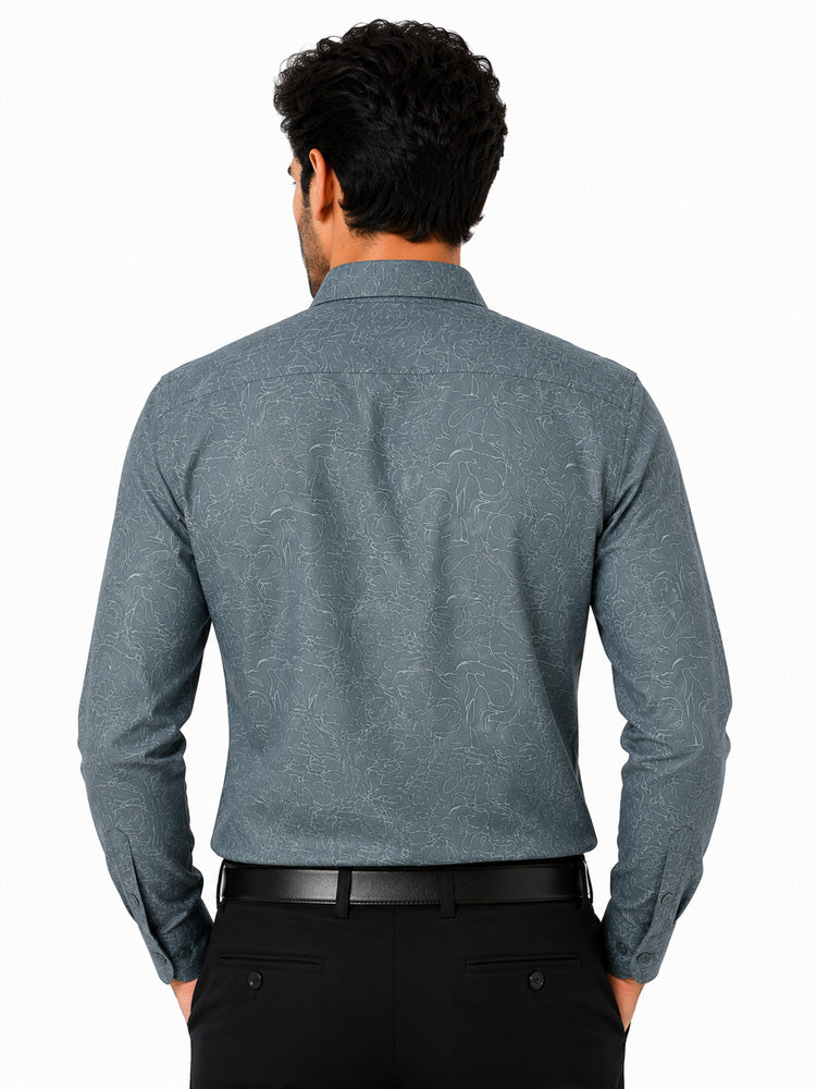 Men's Printed Regular Fit Formal Shirt | Aqua Green | Premium |100% Satin Cotton | Full Sleeves | Single Chest Pocket