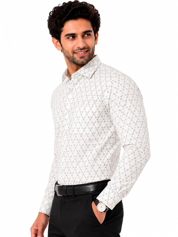 Men's Printed Regular Fit Semi Formal Shirt | Premium | 100% Cotton | Full Sleeves | Single Chest Pocket