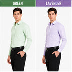 Clothizen Men's Solid Formal Shirt pack of 2 | Green | Lavender | Premium | Cotton Enriched | Full Sleeves | Comfort Fit | Single Chest Pocket