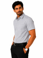 Men's Solid Formal Shirt | Light Grey | Premium | Cotton | Half Sleeves | Single Chest Pocket