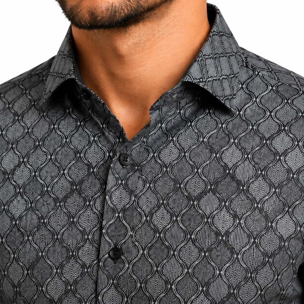 Men's Printed Regular Fit Formal Shirt | Black | Premium | 100% Cotton | Full Sleeves | Single Chest Pocket