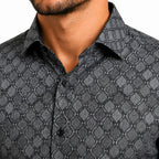 Men's Printed Regular Fit Formal Shirt | Black | Premium | 100% Cotton | Full Sleeves | Single Chest Pocket