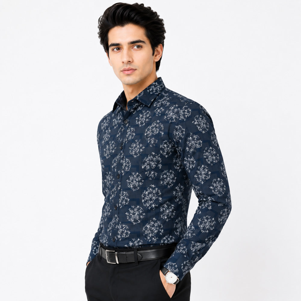 Men's Printed Regular Fit Semi Formal Shirt | Premium | 100% Cotton | Full Sleeves | Single Chest Pocket