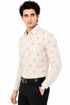 Men's Printed Regular Fit Semi Formal Shirt | Light Grey | Premium | Cotton Enriched | Full Sleeves | Single Chest Pocket