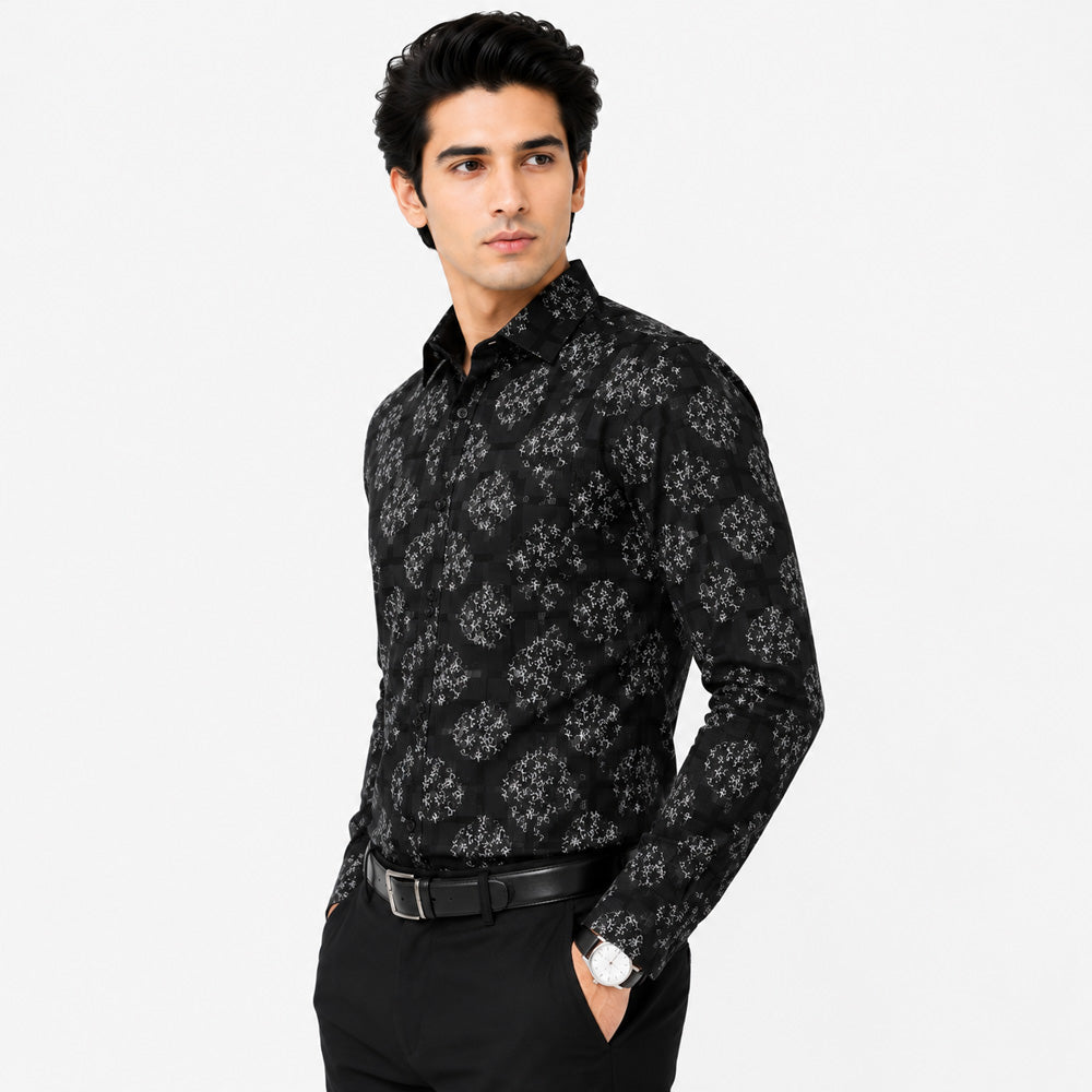 Men's Printed Regular Fit Semi Formal Shirt | Premium | 100% Cotton | Full Sleeves | Single Chest Pocket