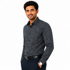 Men's Printed Regular Fit  Semi Formal Shirt | Black | Premium | 100% Cotton | Full Sleeves | Single Chest Pocket
