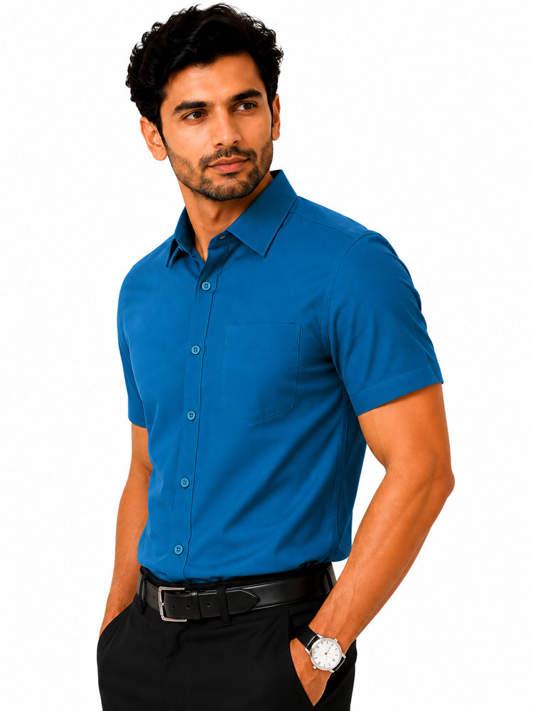 Men's Solid Formal Shirt | Light Grey | Premium | Cotton | Half Sleeves | Single Chest Pocket