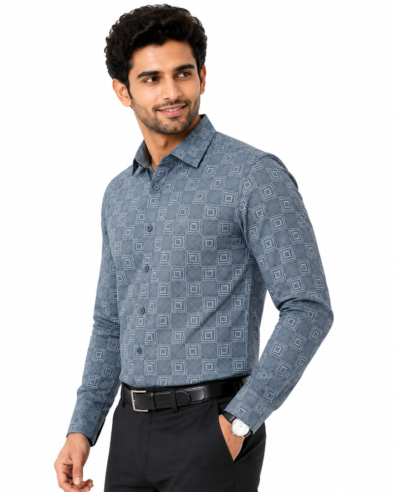 Men's Printed Regular Fit  Semi   Formal Shirt | Premium | 100% Cotton | Full Sleeves | Single Chest Pocket