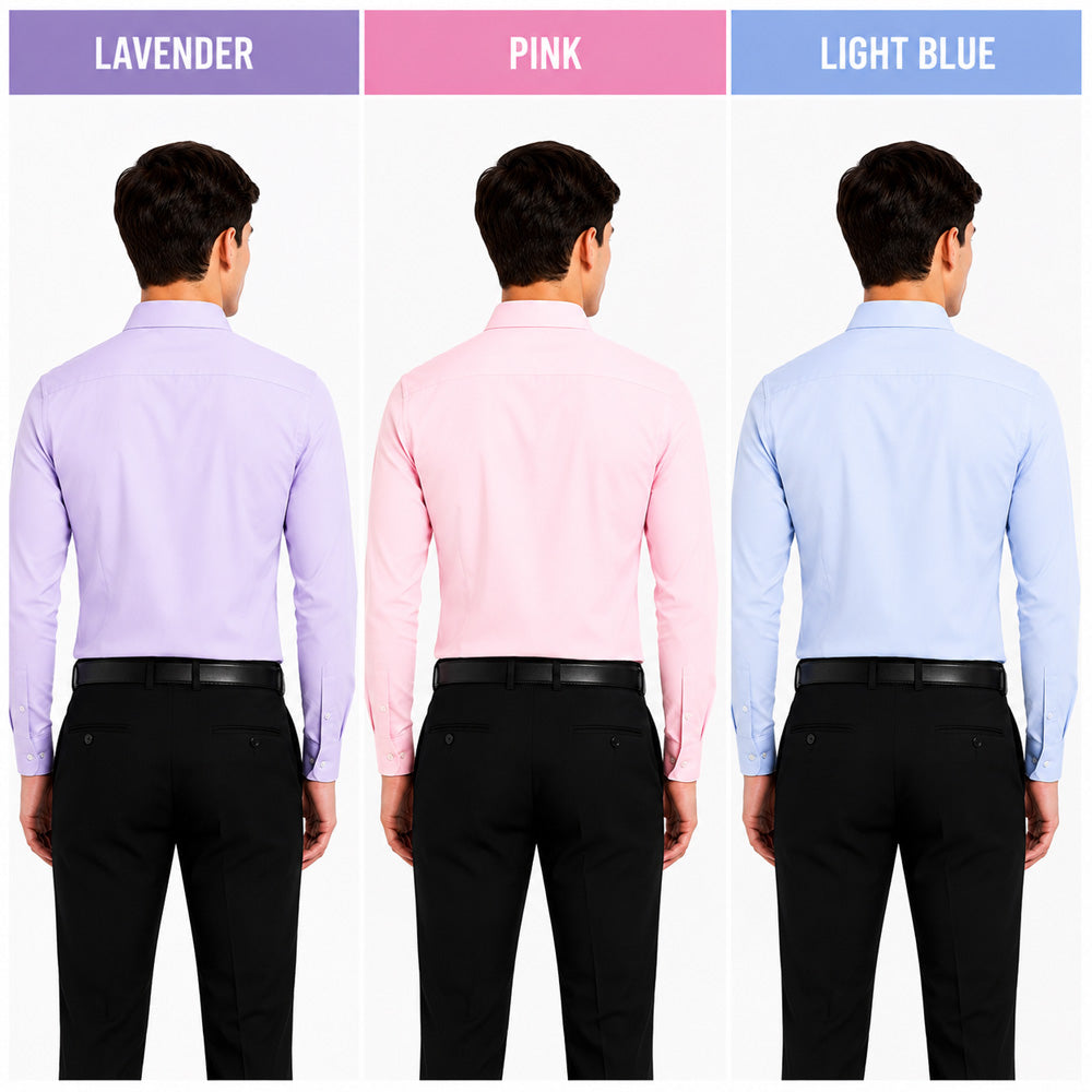 Clothizen Men's Solid Formal Shirt pack of 3 | Light Blue | Lavender | Pink | Premium | Cotton Enriched | Full Sleeves | Comfort Fit | Single Chest Pocket
