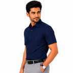 Men's Checkered Regular Fit Formal Shirt | Slate Grey with Self Checks | Premium | Pure Cotton | Half Sleeves | Single Chest Pocket