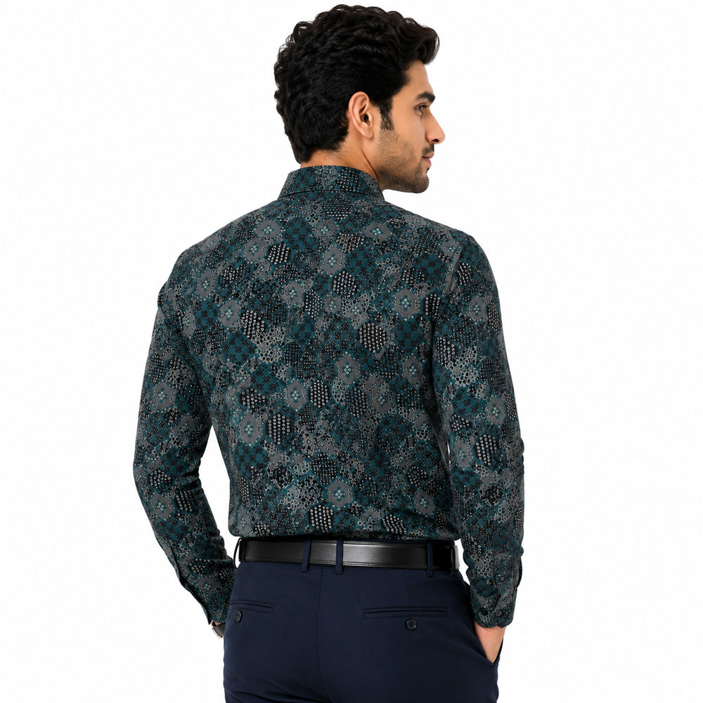 Men's Printed Regular Fit  Semi Formal Shirt | Wine Black | Premium | 100% Cotton | Full Sleeves | Single Chest Pocket