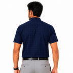 Men's Checkered Regular Fit Formal Shirt | Slate Grey with Self Checks | Premium | Pure Cotton | Half Sleeves | Single Chest Pocket