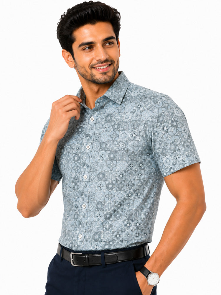 Men's Printed Slim Fit Semi Formal Shirt | Premium | 100% Cotton | Half Sleeves | Single Chest Pocket