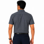 Men's Checkered Regular Fit Formal Shirt | Slate Grey with Self Checks | Premium | Pure Cotton | Half Sleeves | Single Chest Pocket