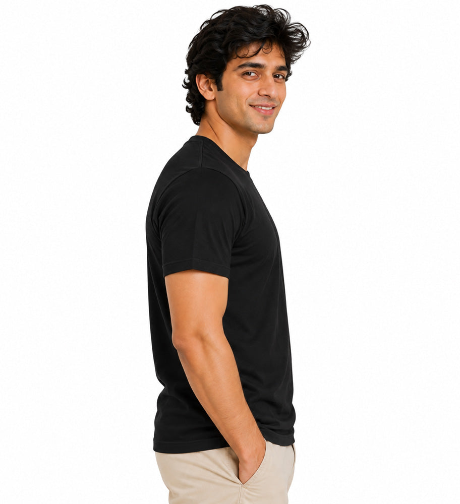 Clothizen Men's Premium 100% Cotton Solid T-Shirt | Black | Round Neck| Half Sleeves | Regular Fit | 180 GSM | Bio-Washed