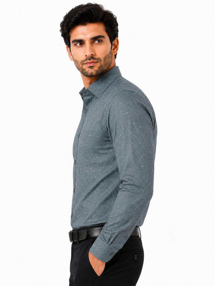 Men's Printed Regular Fit Formal Shirt | Aqua Green | Premium |100% Satin Cotton | Full Sleeves | Single Chest Pocket