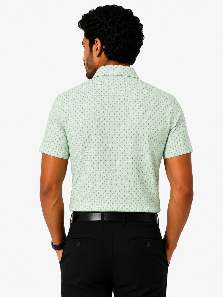 Men's Printed Slim Fit Semi Formal Shirt | Light Beige| Premium | Cotton | Half Sleeves | Single Chest Pocket