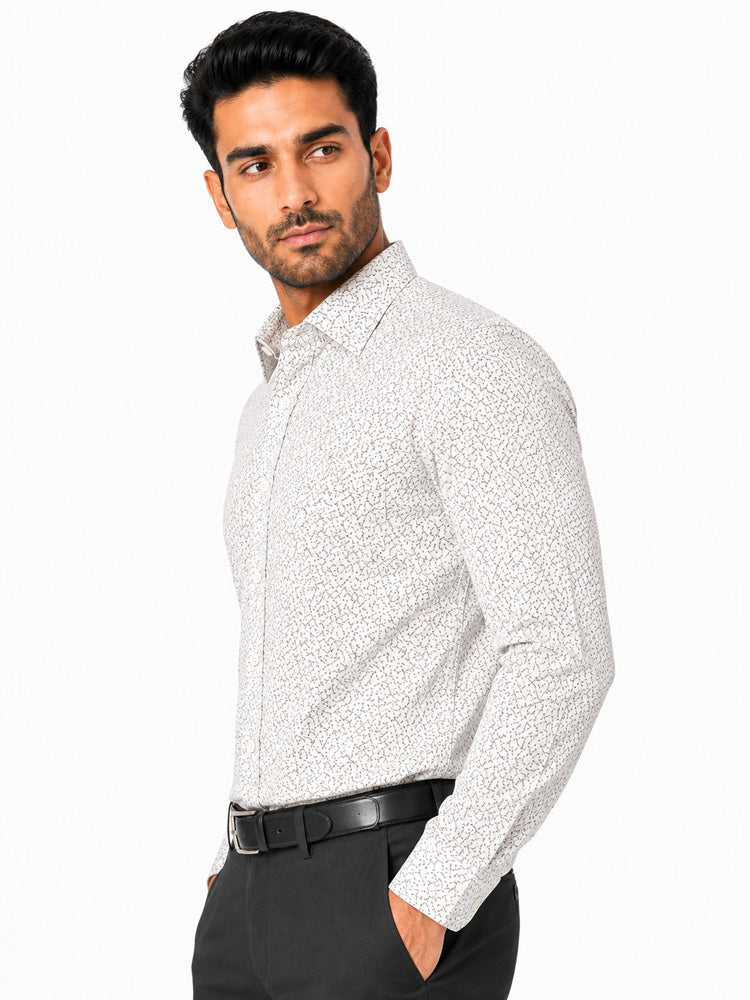 Men's Printed Regular Fit Formal Shirt | White cream| Premium | 100% Satin Cotton | Full Sleeves | Single Chest Pocket