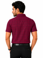 Men's Checkered Regular Fit Formal Shirt | Crimson Red with Self Checks | Premium | Pure Cotton | Half Sleeves | Single Chest Pocket
