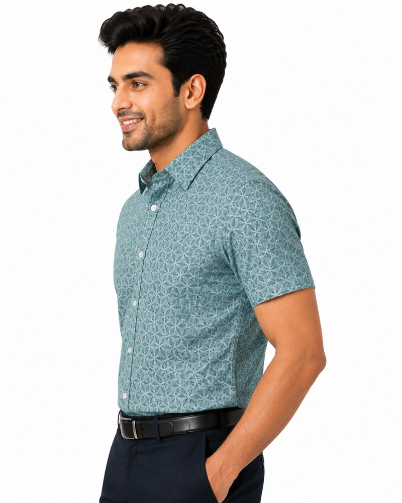 Men's Printed Slim Fit Semi Formal Shirt | Premium | 100% Cotton | Half Sleeves | Single Chest Pocket