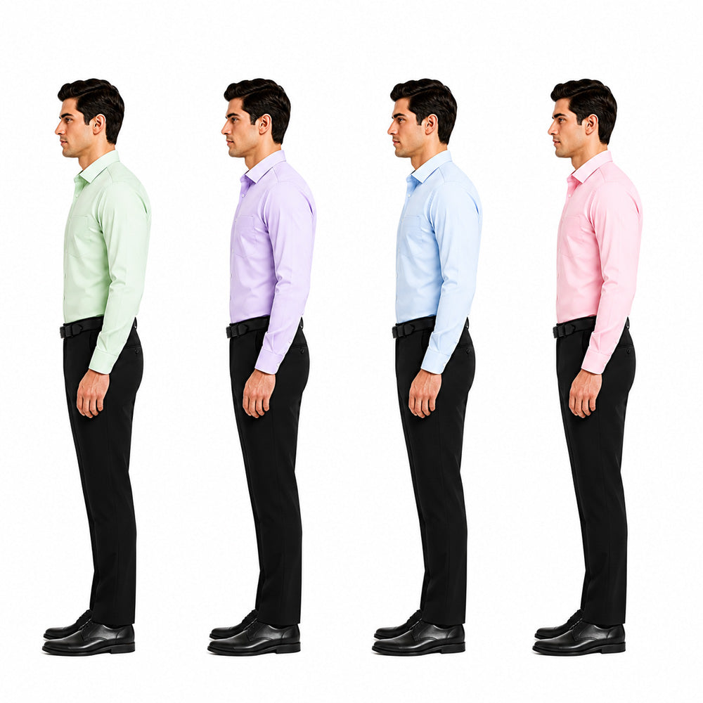 Clothizen Men's Solid Formal Shirt pack of 4 | Green | Lavender | Pink | Light Blue | Premium | Cotton Enriched | Full Sleeves | Comfort Fit | Single Chest Pocket