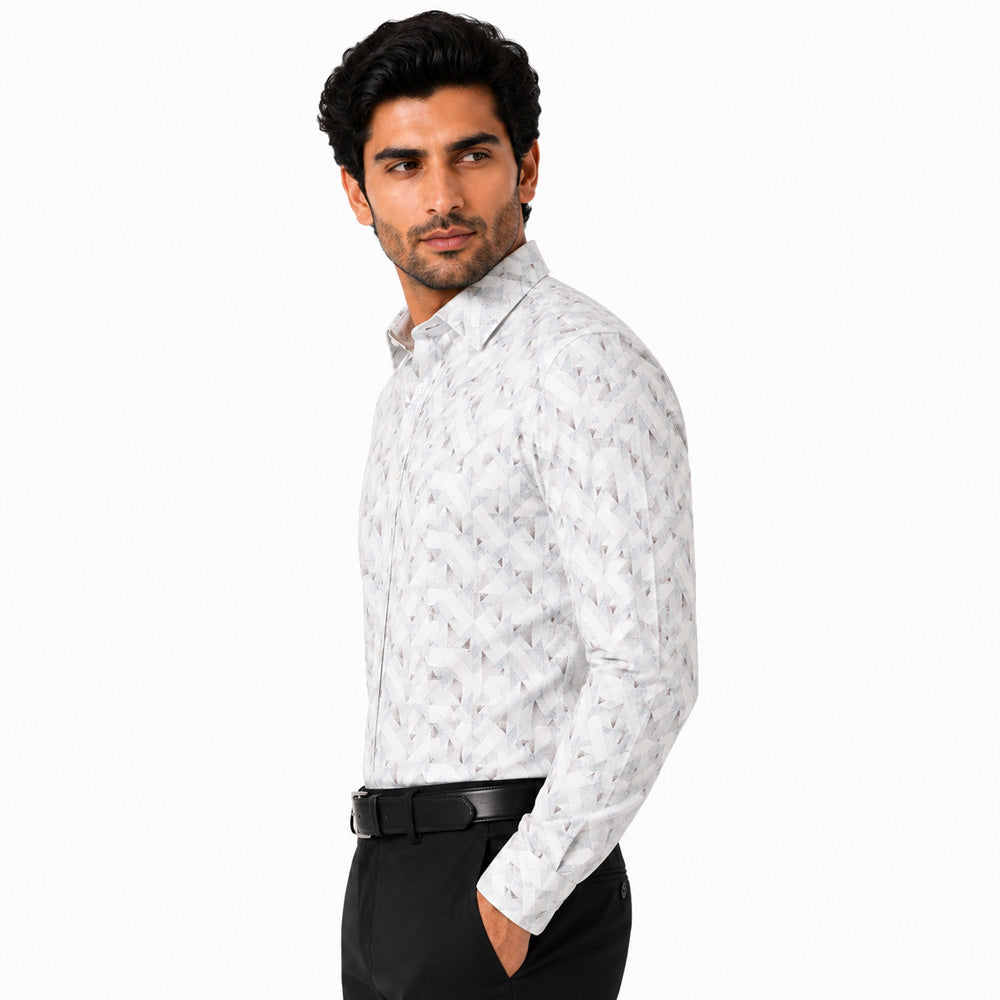 Men's Printed Regular Fit Formal Shirt | White and Blue| Premium | 100% Cotton | Full Sleeves | Single Chest Pocket