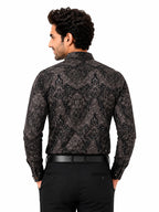 Men's Printed Regular Fit  Semi   Formal Shirt | Coffee Brown | Premium | 100% Cotton | Full Sleeves | Single Chest Pocket