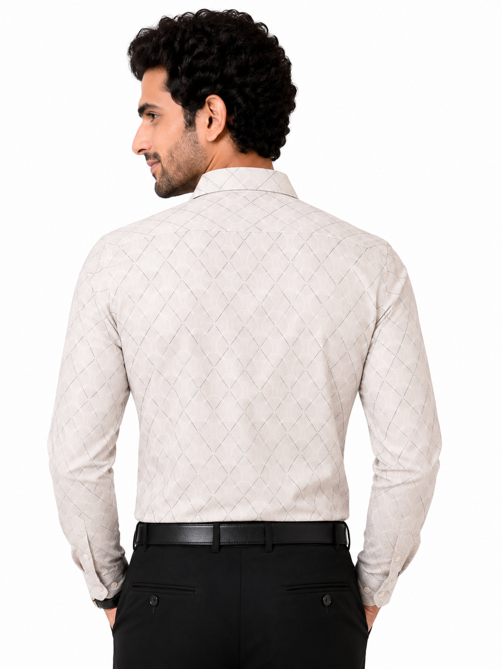 Men's Printed Regular Fit  Semi   Formal Shirt | Cream | Premium | 100% Cotton | Full Sleeves | Single Chest Pocket