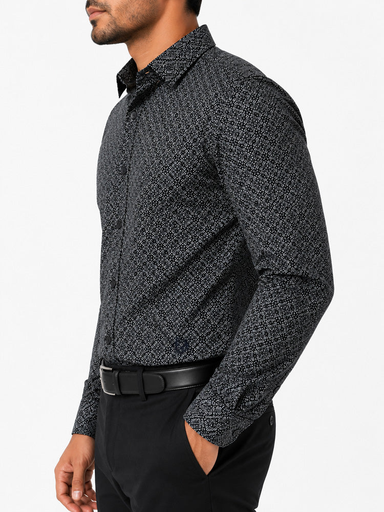 Men's Striped Smart Fit Semi Formal Shirt | Black | Premium | 100% Cotton | Full Sleeves | Single Chest Pocket