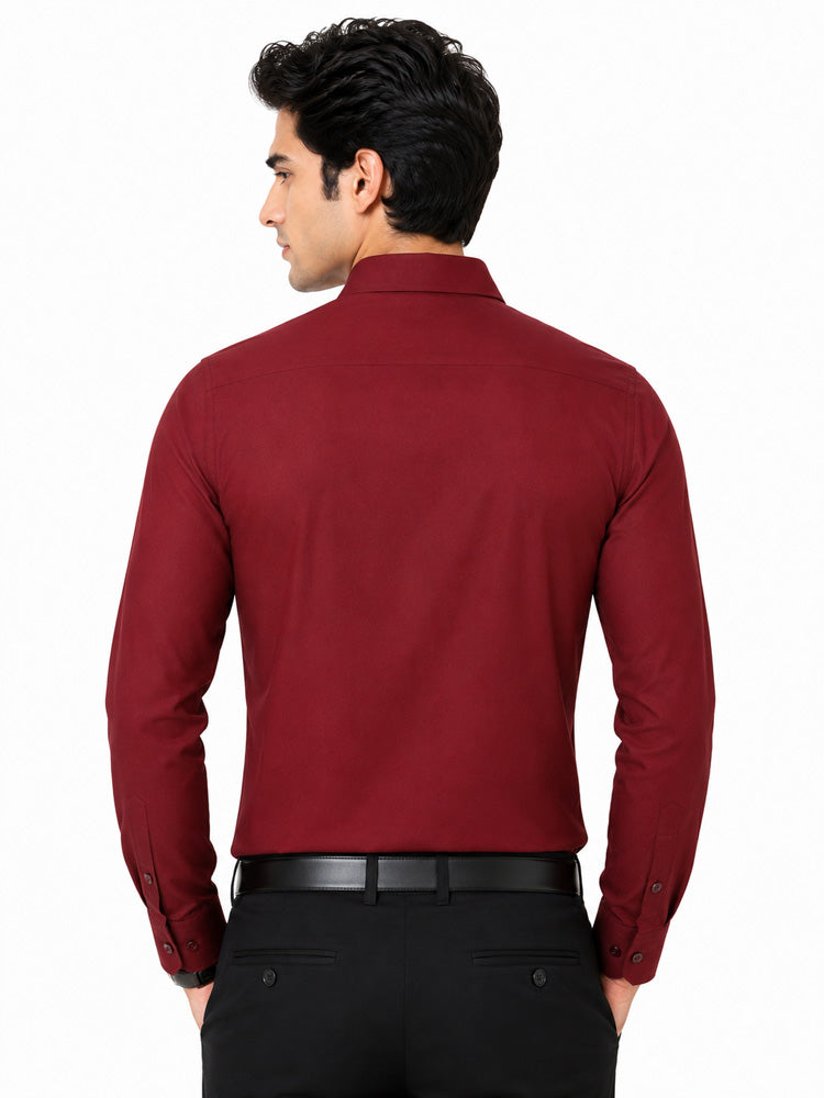 Clothizen Men's Solid Formal Shirt | Deep Maroon | Premium | Cotton Enriched | Full Sleeves | Comfort Fit | Single Chest Pocket