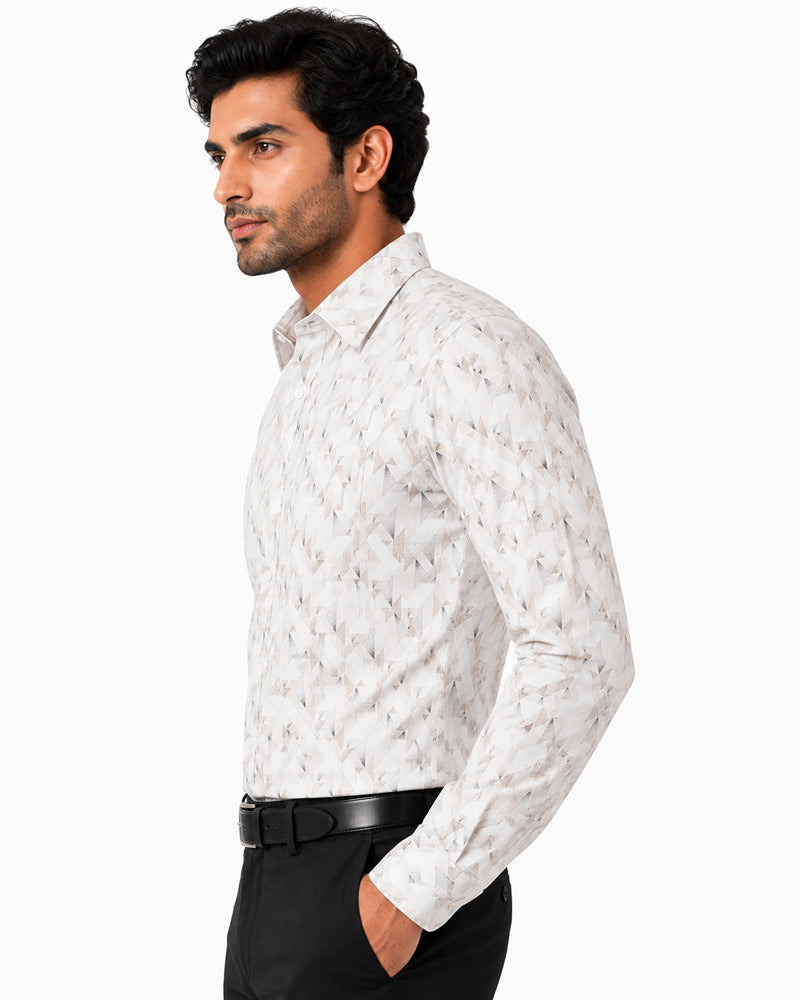Men's Printed Regular Fit Formal Shirt | White and Blue| Premium | 100% Cotton | Full Sleeves | Single Chest Pocket