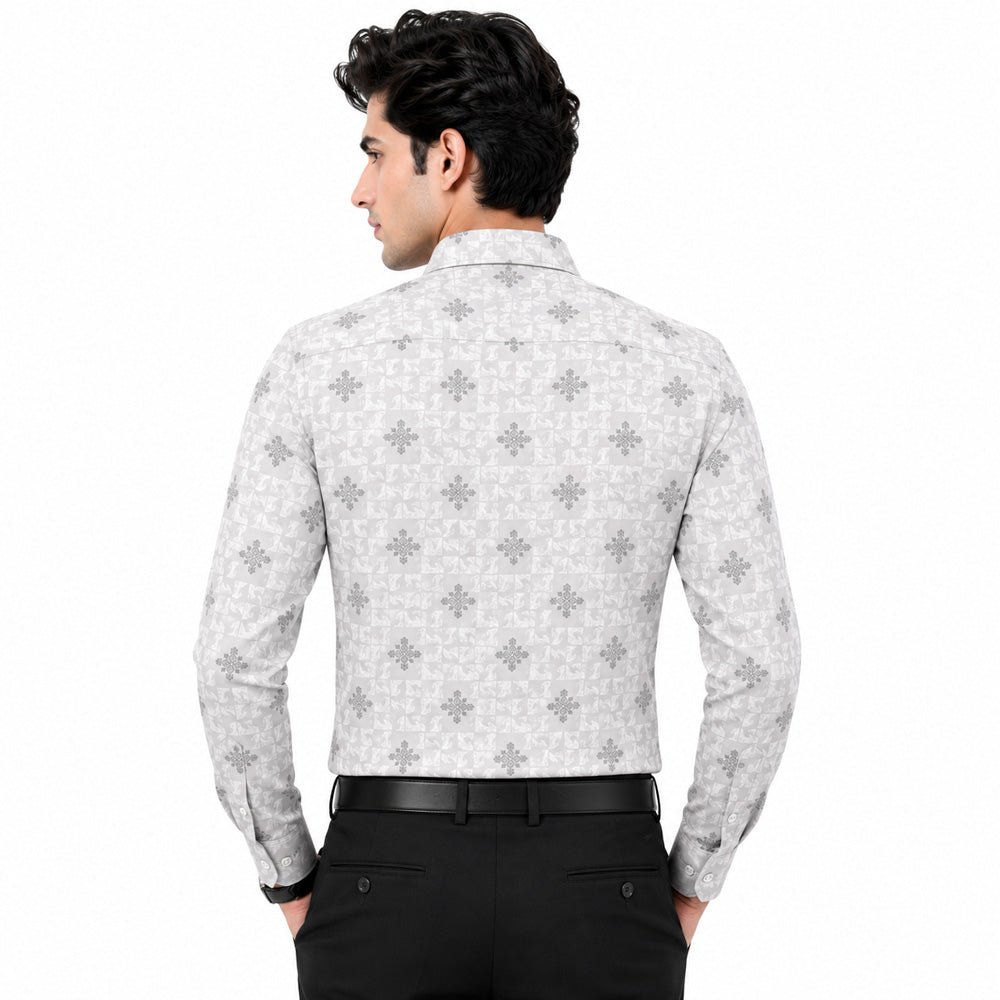 Men's Printed Regular Fit  Semi   Formal Shirt | Sky Blue | Premium | 100% Cotton | Full Sleeves | Single Chest Pocket