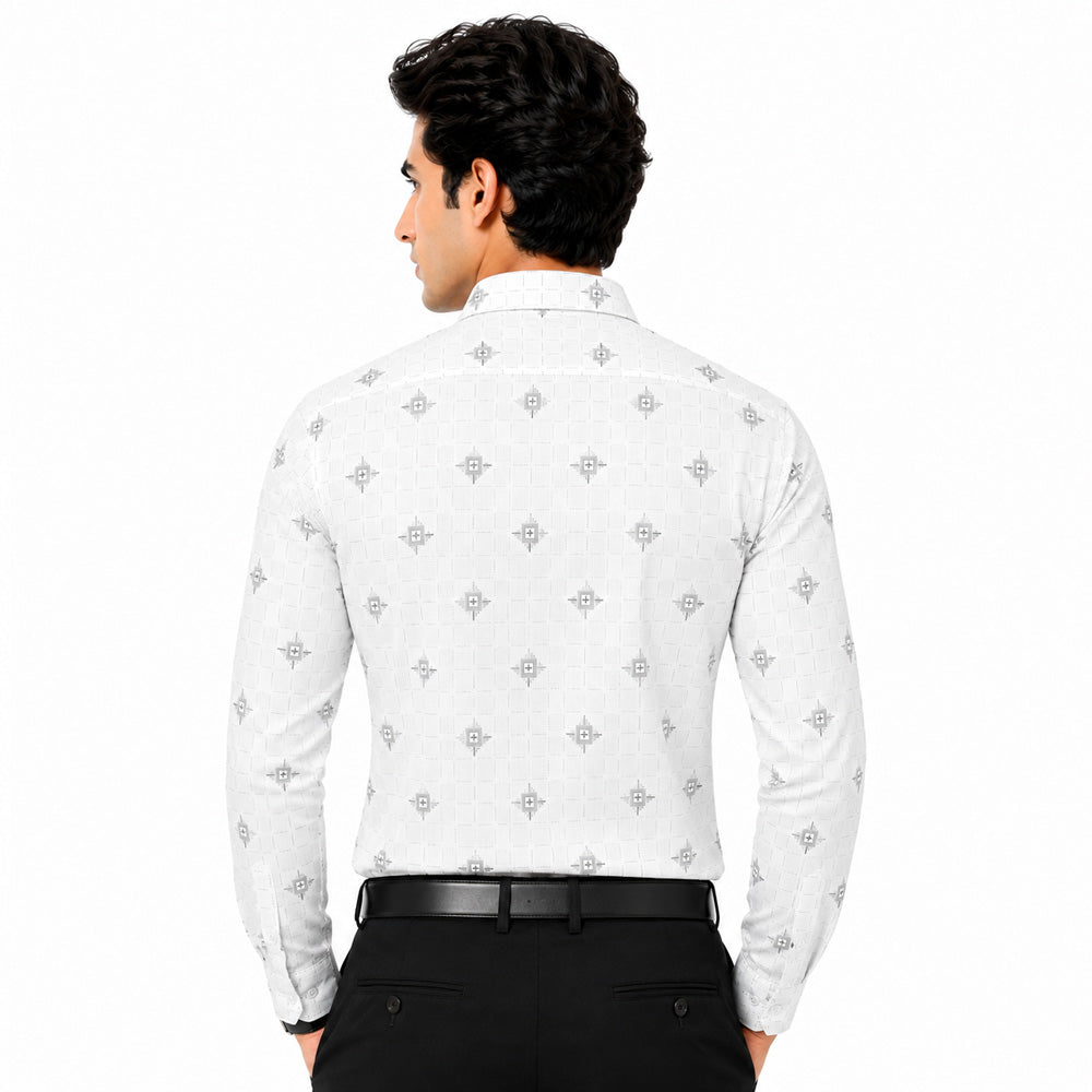 Men's Printed Regular Fit Semi Formal Shirt | Light Grey | Premium | Cotton Enriched | Full Sleeves | Single Chest Pocket